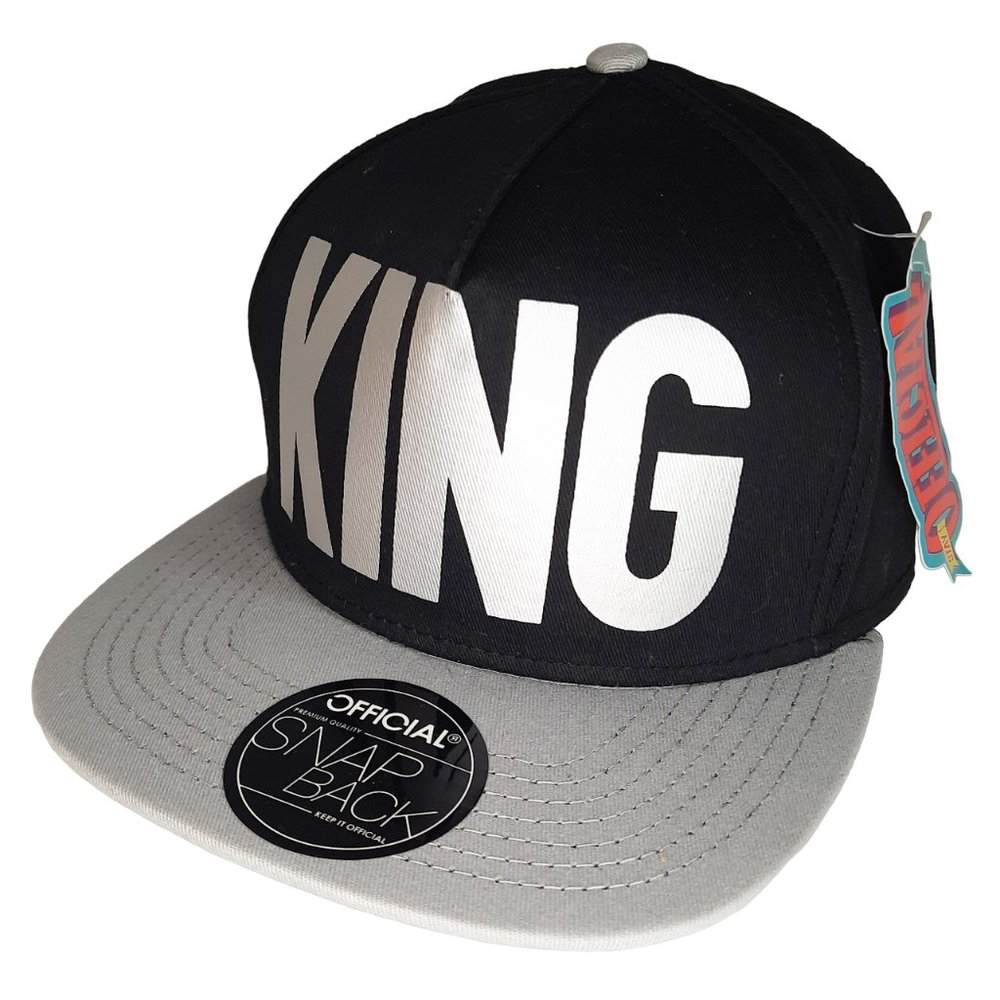 NWT Official Brand King Cap Hat 2-Tone BLACK SILVER GREY